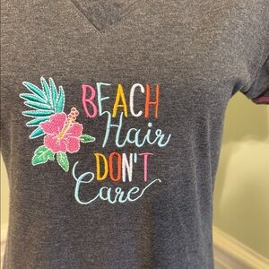 Rena Rofe Gray Sleep Shirt Swim Cover "Beach Hair Don't Care" Size M